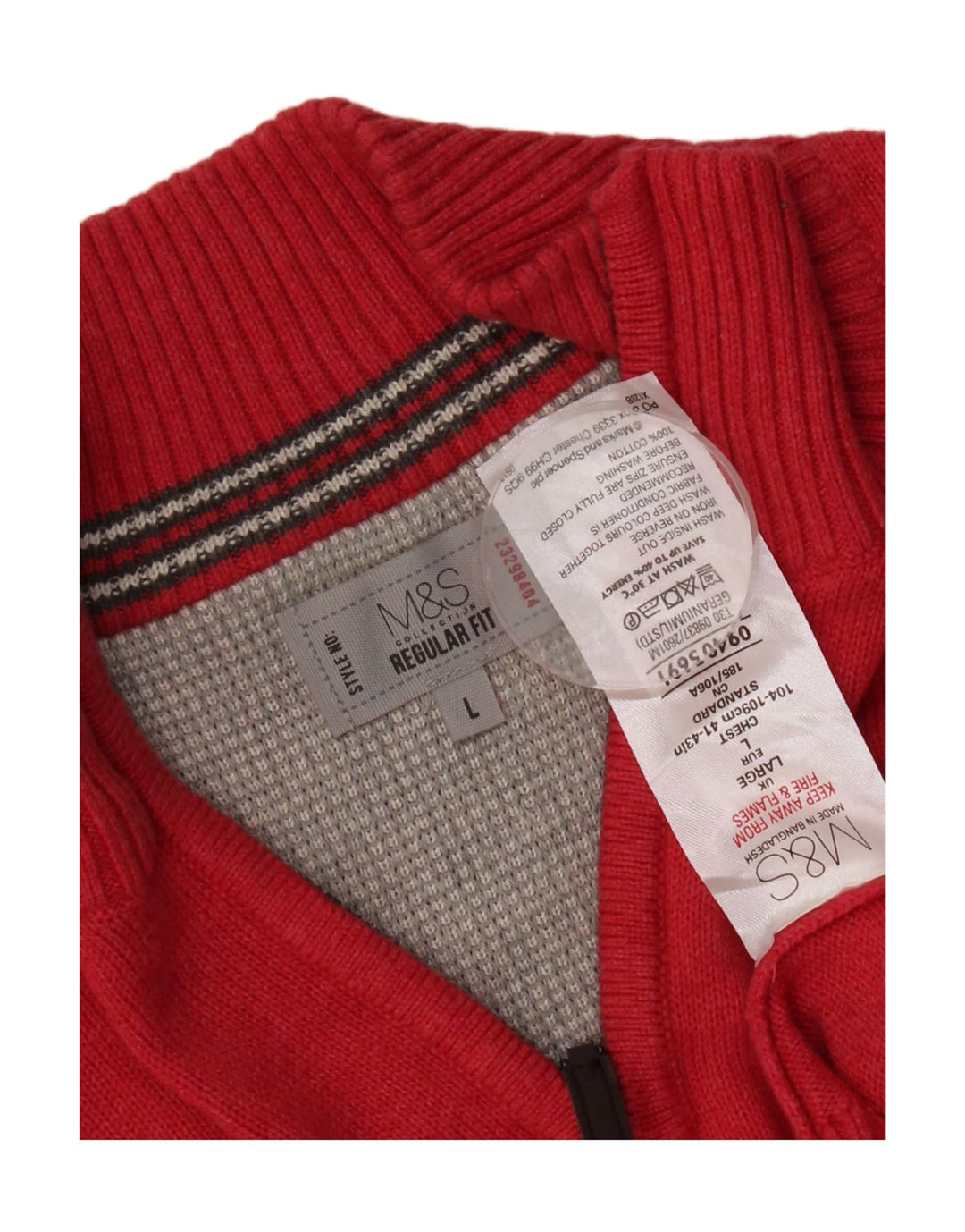Pulover pentru bărbați Marks & Spencer, cu formă normală, cu fermoar și gât, bumbac mare roșu