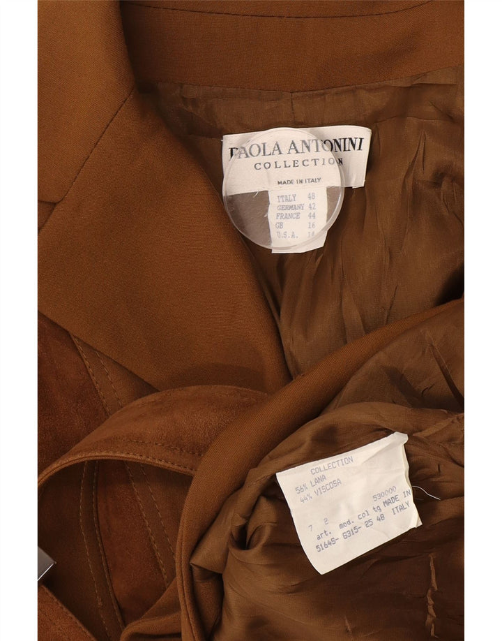 Paola Antonini Jachetă Blazer Femei UK 16 Mare Lână Maro