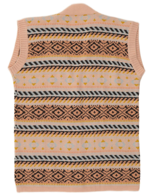 Vintage Womens Sleeveless Cardigan Sweater UK 16 Large Pink Geometric