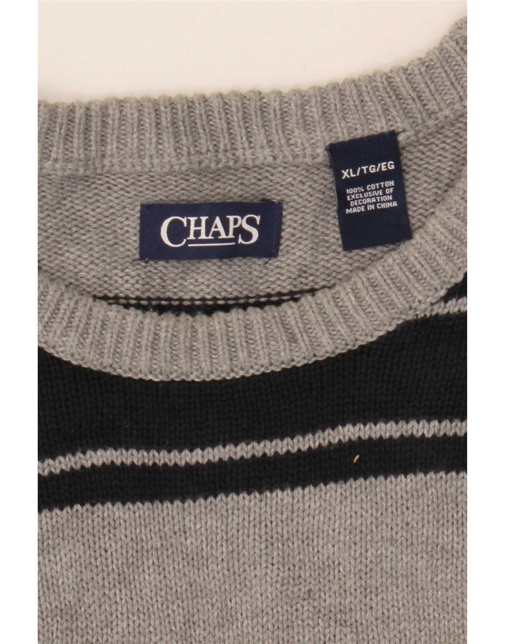 Pulover Chaps pentru bărbați cu gât roșu, XL, bumbac cu dungi gri