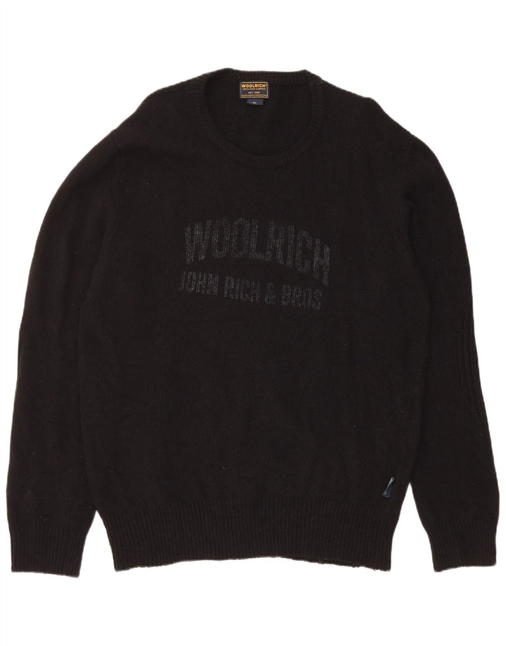 Pulover pentru bărbați Woolrich cu decolteu triplu, XL, lână neagră