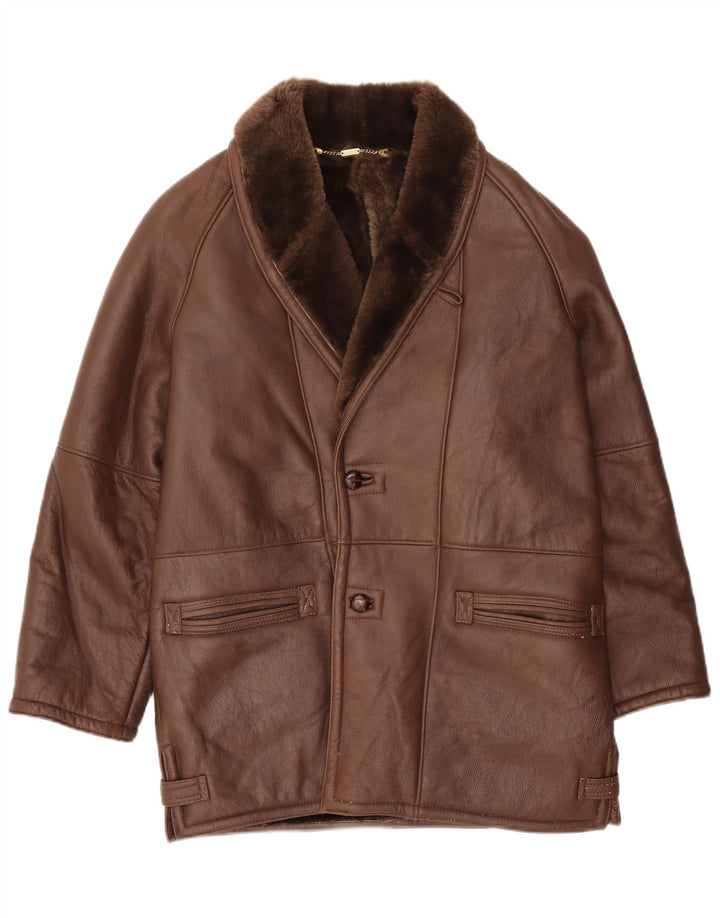 Jachetă vintage pentru bărbați din shearling IT 50 mare, maro, din shearling