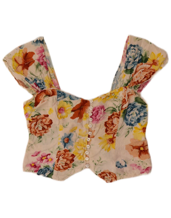 Top corset fără mâneci vintage pentru femei UK 12 Medium Multicolor Floral