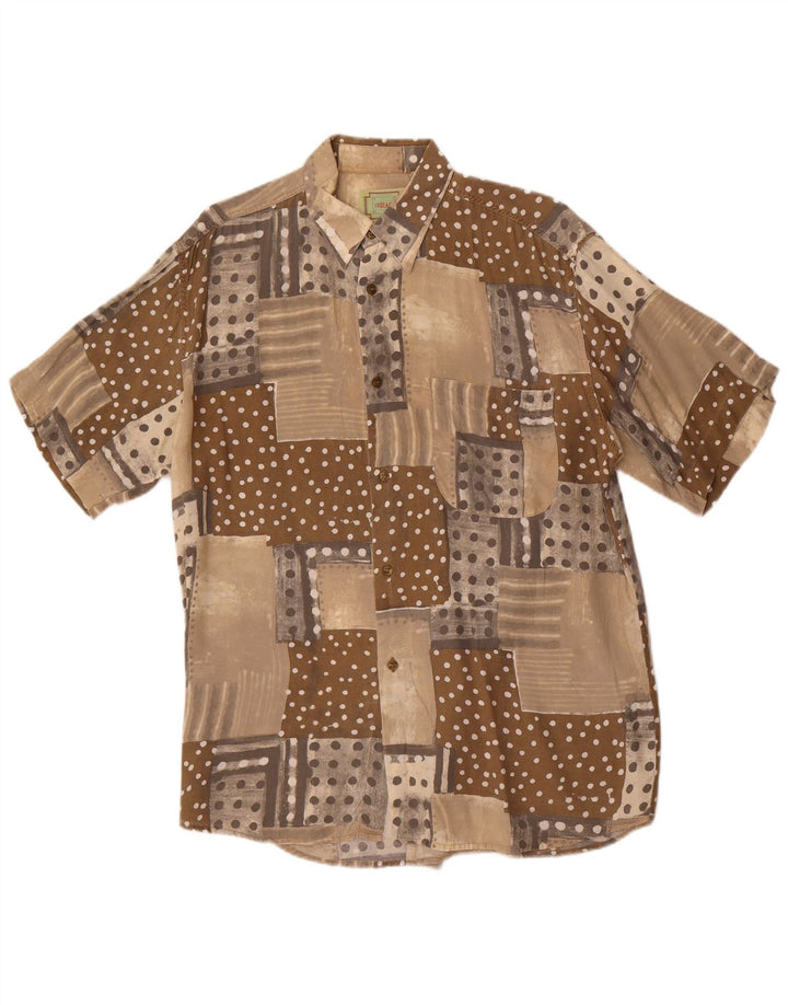 Cămașă vintage pentru bărbați cu mânecă scurtă, maro mediu, mozaic