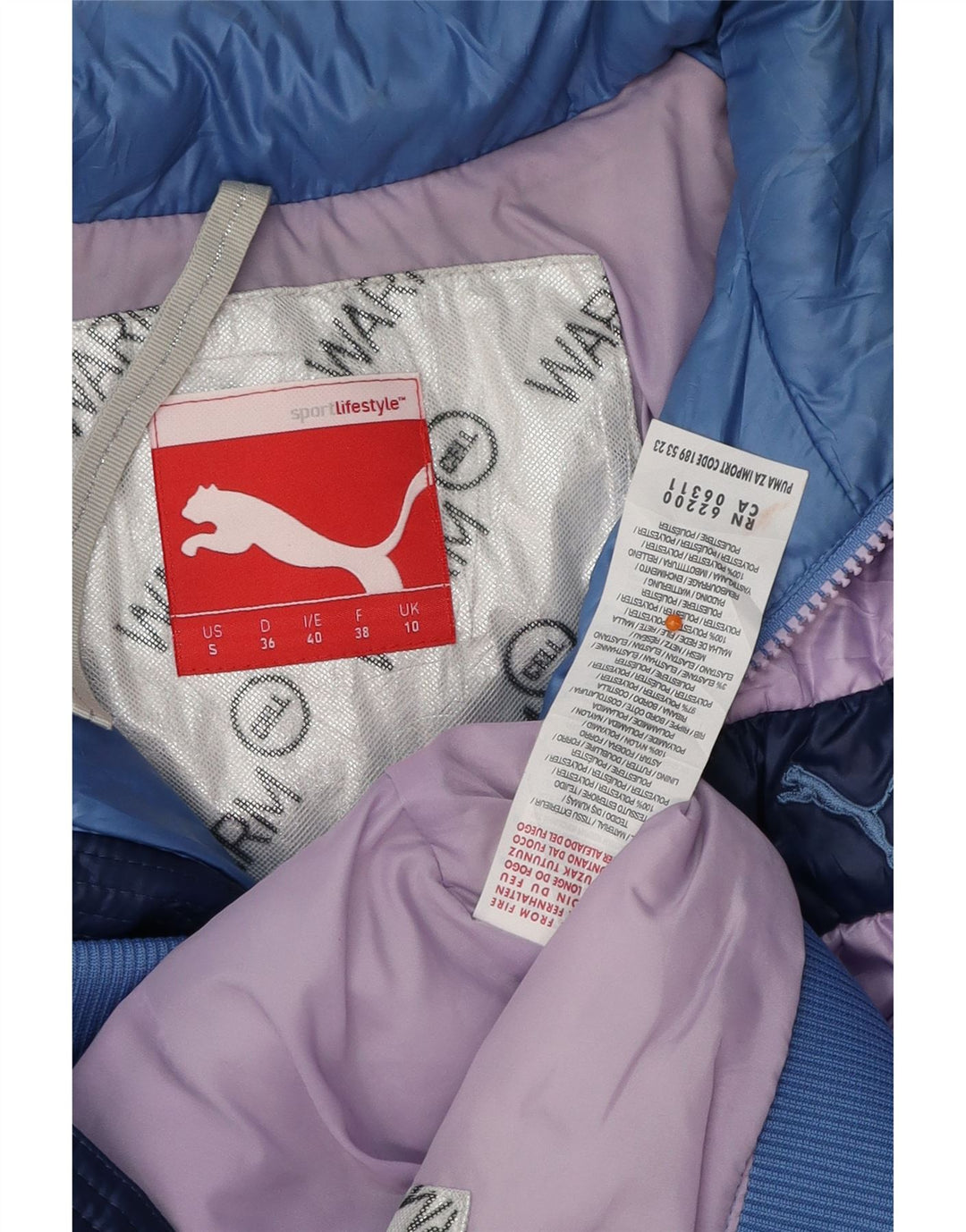 Jachetă căptușită PUMA pentru femei UK 10 Small Blue Colorblock Poliester