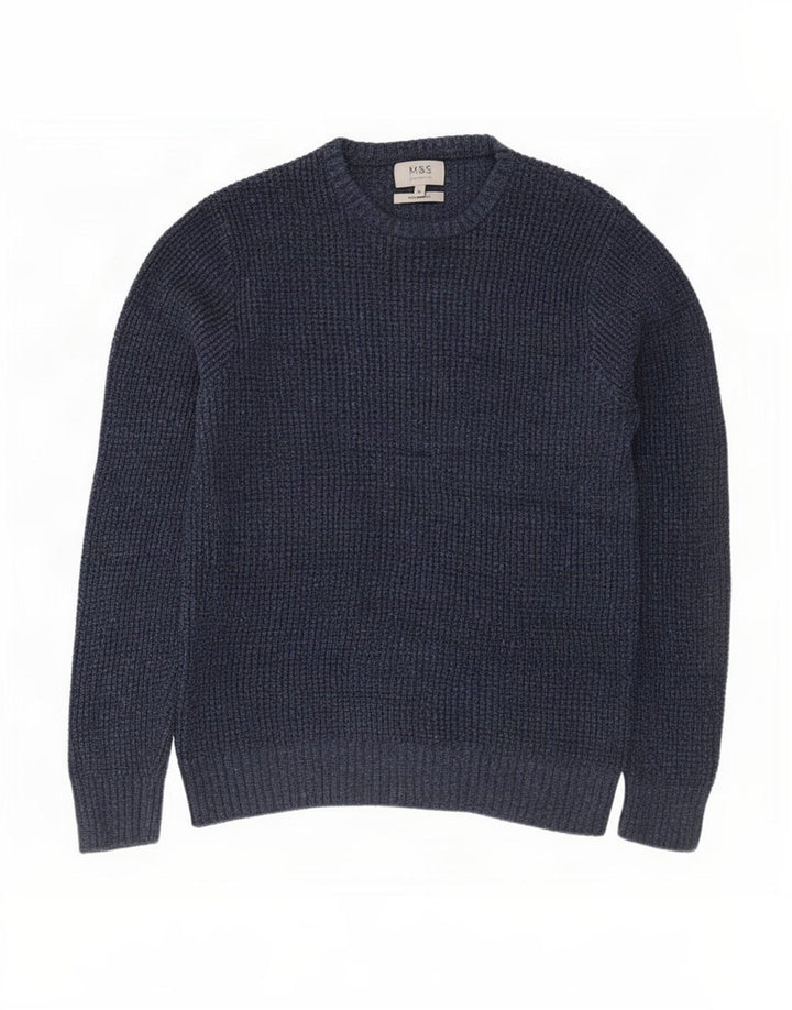 Pulover pentru bărbați Marks & Spencer cu gât crew pulover mediu din bumbac bleumarin