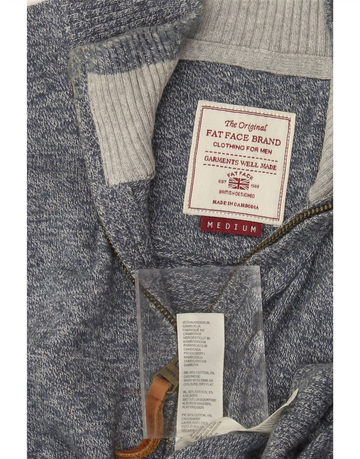 Pulover pentru bărbați Fat Face, cu fermoar, cu gât, din bumbac cu pete albastru mediu, clasic