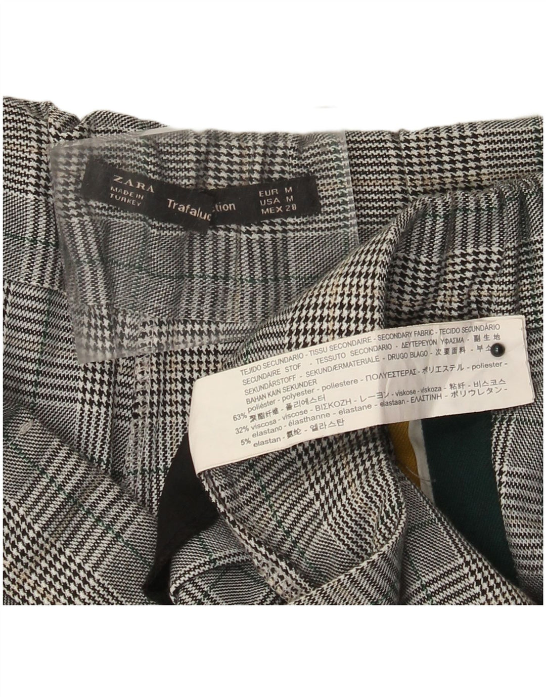 Pantaloni Drepți Casual ZARA Femei L28 L27 Gri Poliester în carouri
