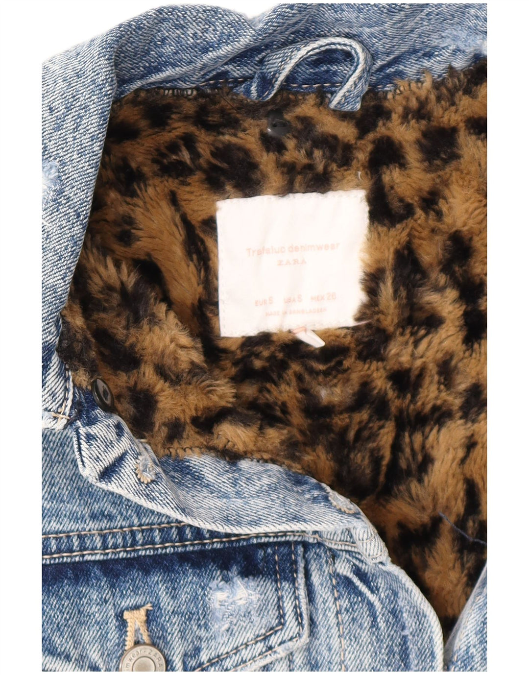 Palton oversized din denim Sherpa pentru femei Zara UK 10 Small Blue