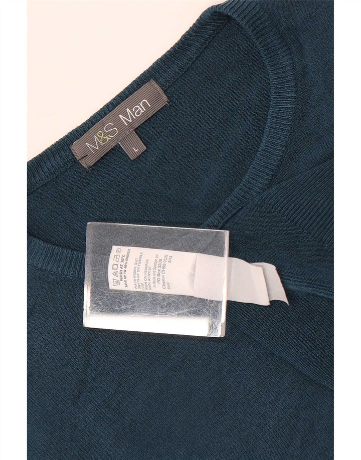 Pulover pentru bărbați Marks & Spencer cu gât roșu, mare, albastru acrilic