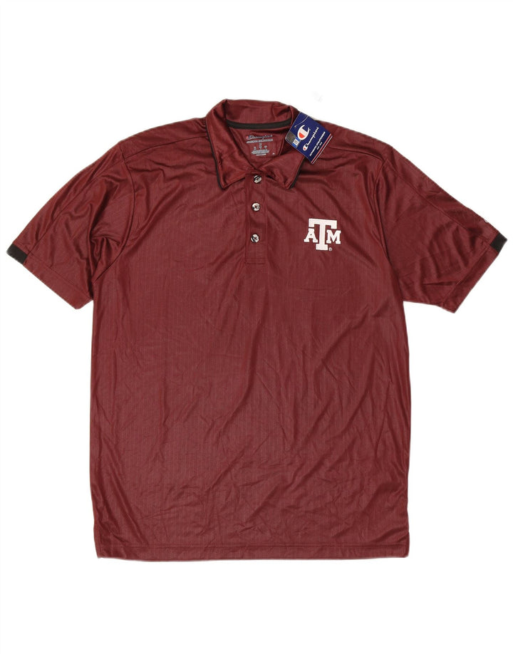 CHAMPION Mens Graphic Polo Shirt Medium Maroon Herringbone Polyester