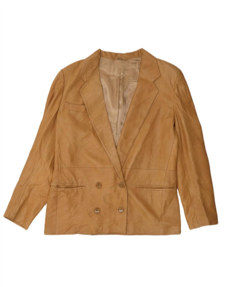 VINTAGE Womens Double Breasted Blazer Jacket IT 40 Small Beige Leather