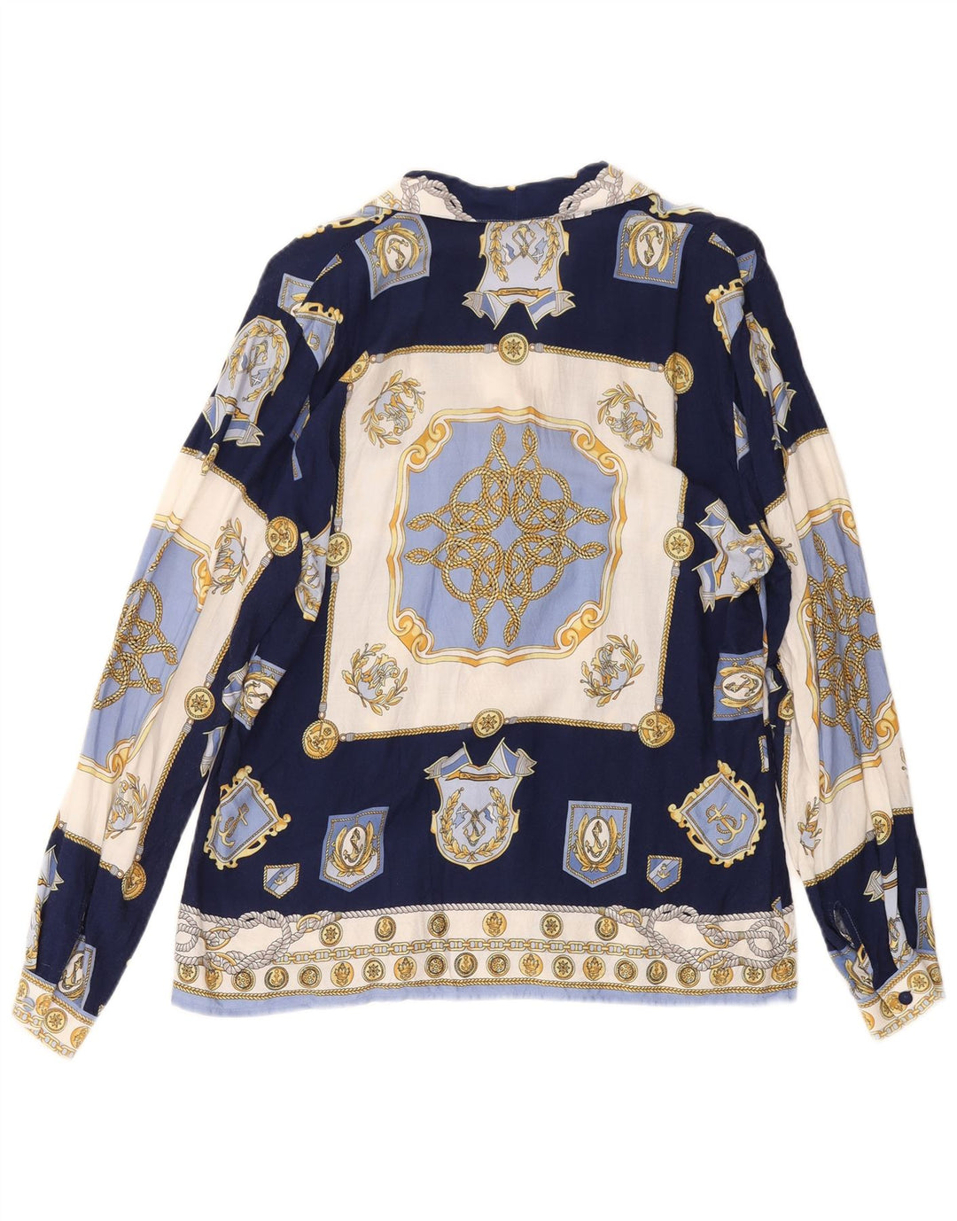 Bluză cămașă cu model abstract pentru femei VINTAGE UK 14 Medium Bleumarin