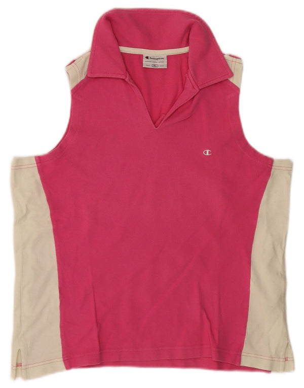 Tricou polo fără mâneci pentru femei Champion UK 18 XL, bumbac color bloc de culoare roz
