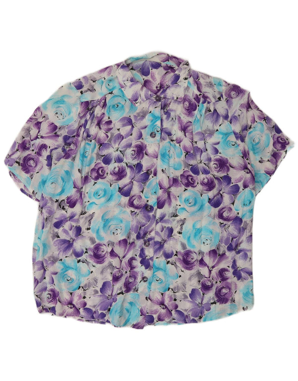 Bluză cămașă supradimensionată pentru femei vintage cu mânecă scurtă UK 18 XL violet floral