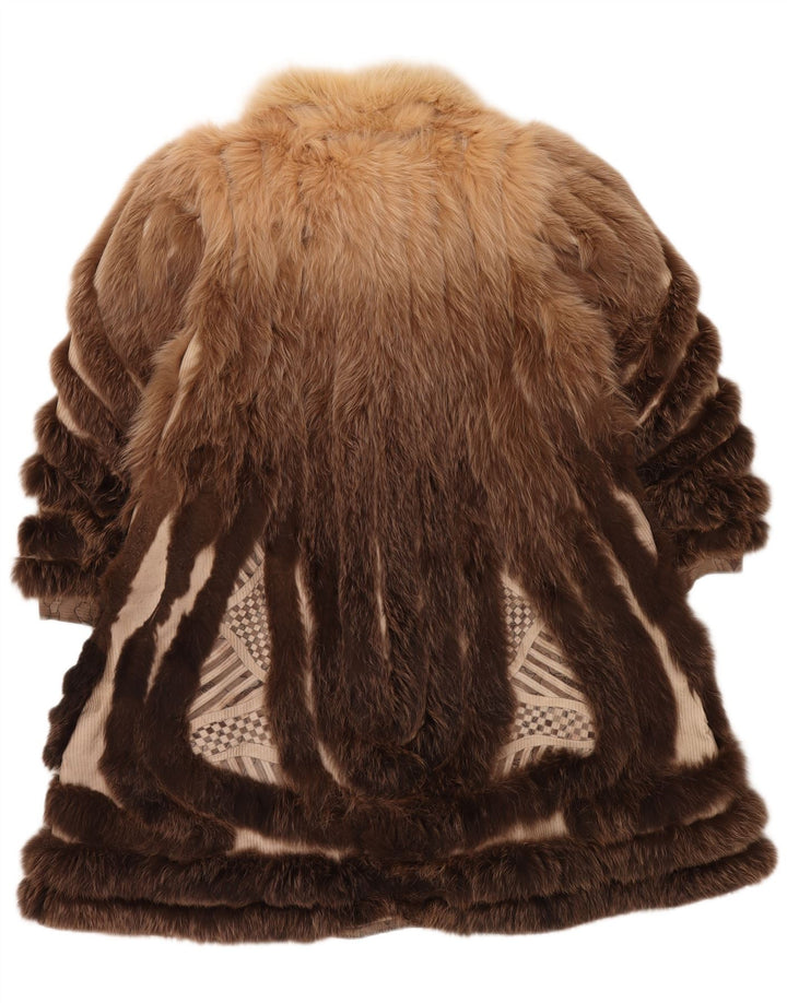 VINTAGE pardesiu reversibil pentru femei din blană artificială UK 18 XL maro floral