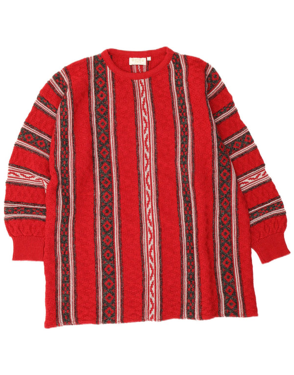 Pulover vintage pentru femei cu gât roșu, pulover EU 46 XL, lână geometrică roșie