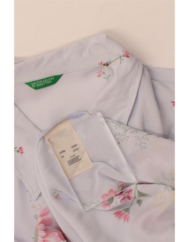 Cămașă Benetton cu mânecă scurtă pentru femei IT 46 Large Blue Floral Viscose