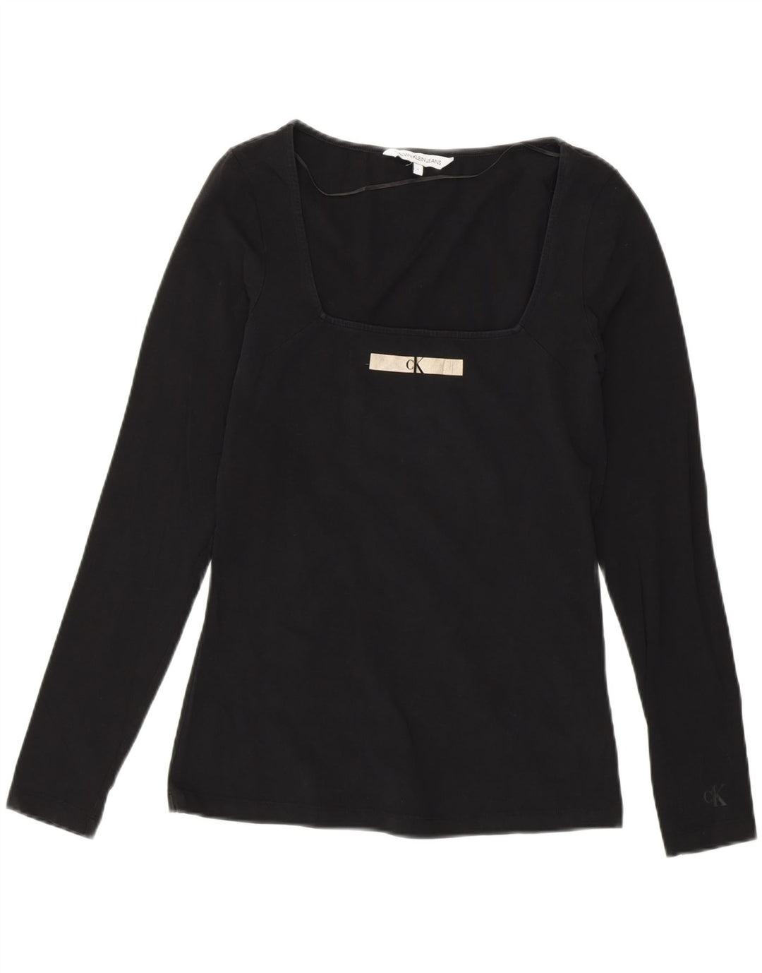 Calvin Klein Top grafic pentru femei cu mânecă lungă UK 14 bumbac mediu negru