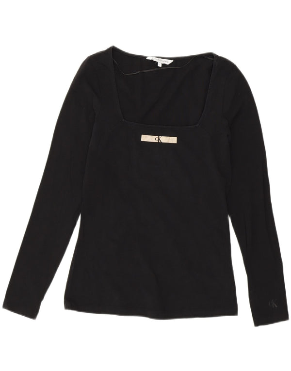 Calvin Klein Top grafic pentru femei cu mânecă lungă UK 14 bumbac mediu negru