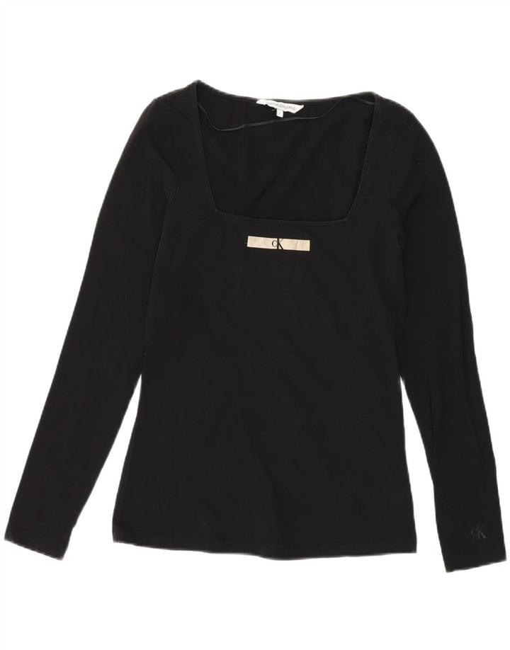 Calvin Klein Top grafic pentru femei cu mânecă lungă UK 14 bumbac mediu negru