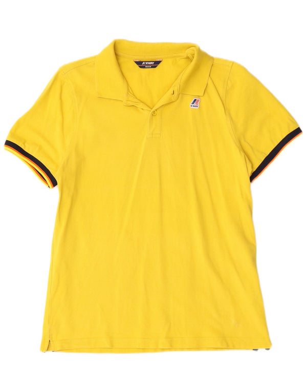 K-Way Mens Polo Shirt Medium Yellow Striped Cotton