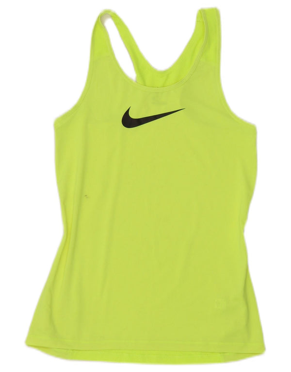 Top cu vestă grafică Nike Dri Fit pentru femei UK 12 Galben mediu