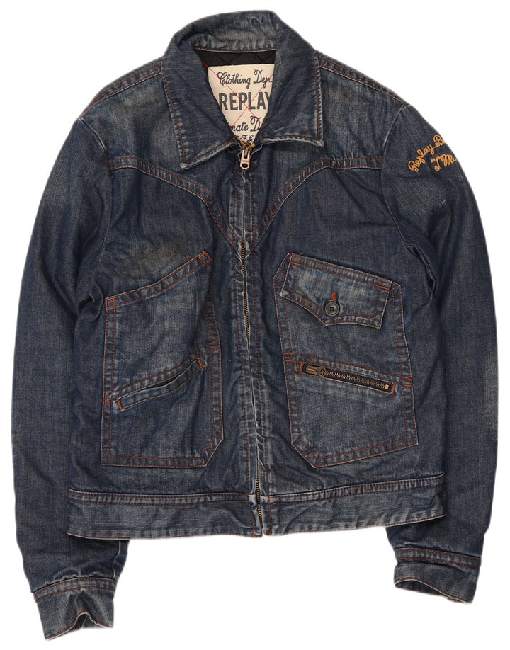 REPLAY Womens Denim Jacket UK 16 Large Navy Blue Cotton