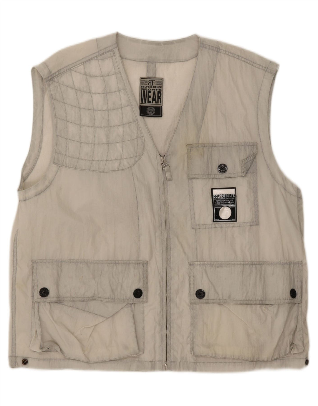 BELFE & BELFE Mens Utility Gilet IT 50 Large Grey Vintage Belfe & Belfe and Second-Hand Belfe & Belfe from Messina Hembry 
