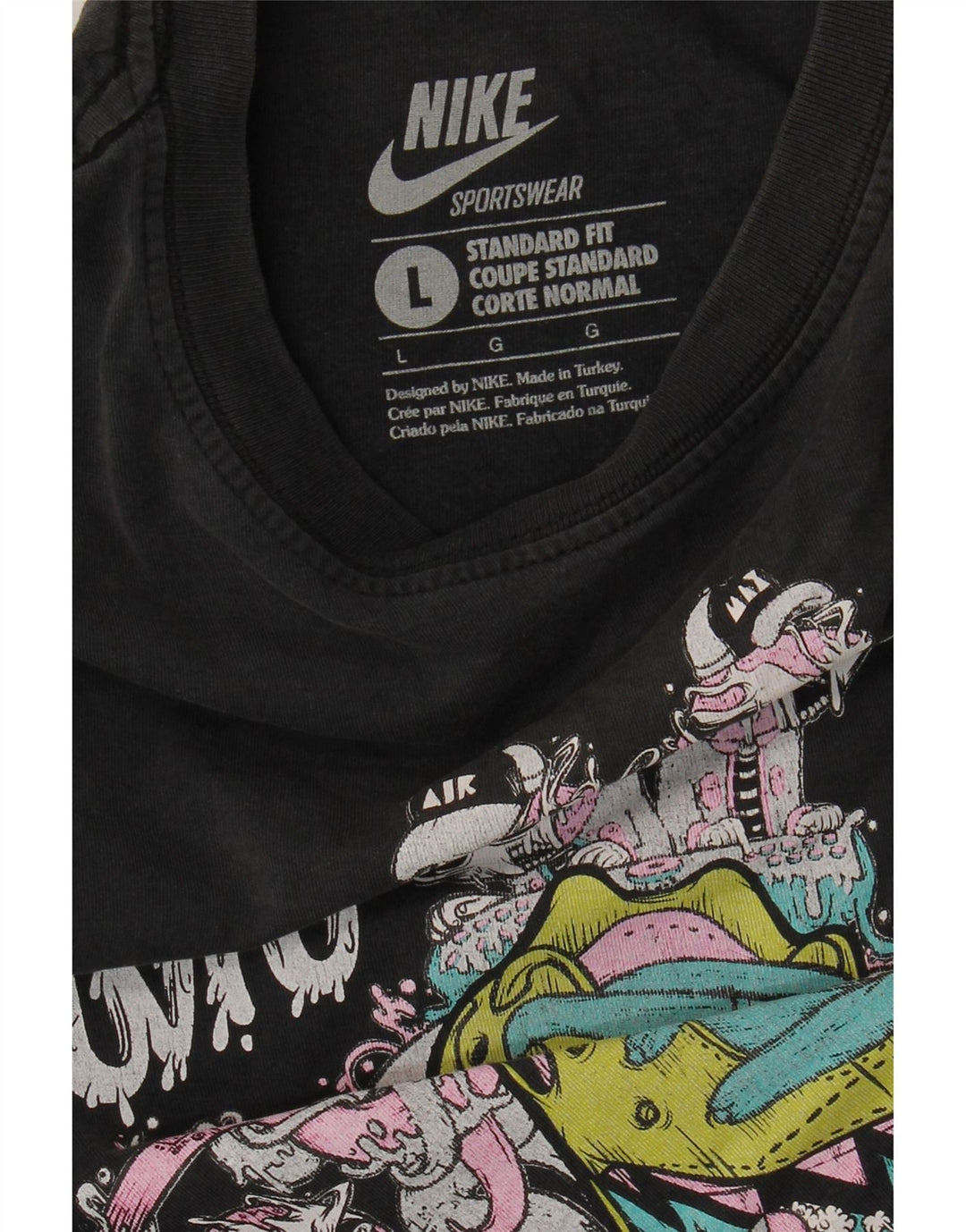 Tricou grafic Nike pentru bărbați, cu ajustare standard, Top mare, negru