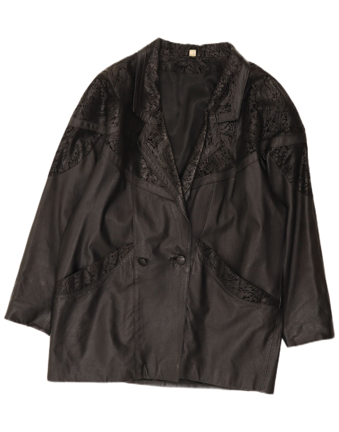 Jachetă de piele vintage supradimensionată pentru femei IT 48 2XL din piele neagră