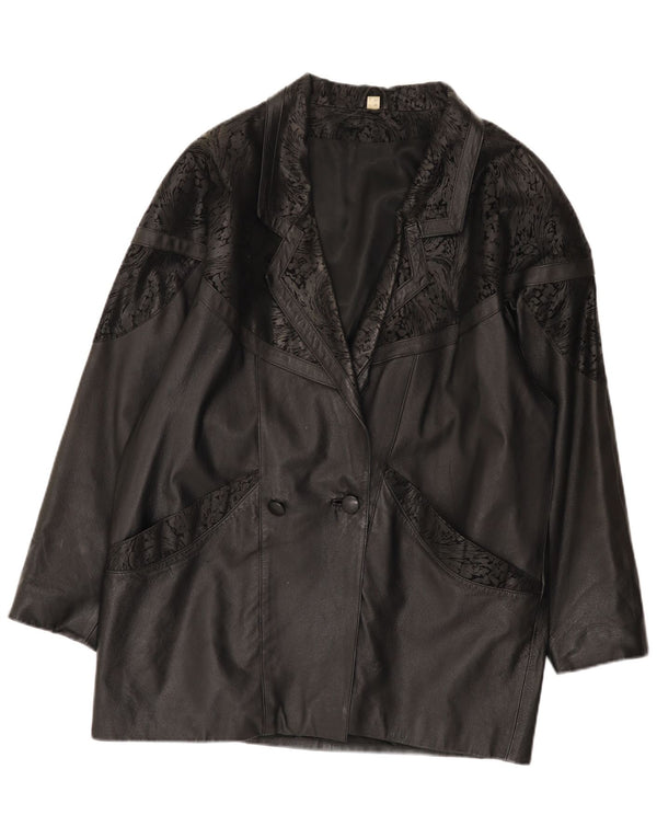 Jachetă de piele vintage supradimensionată pentru femei IT 48 2XL din piele neagră