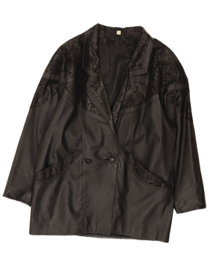 Jachetă de piele vintage supradimensionată pentru femei IT 48 2XL din piele neagră