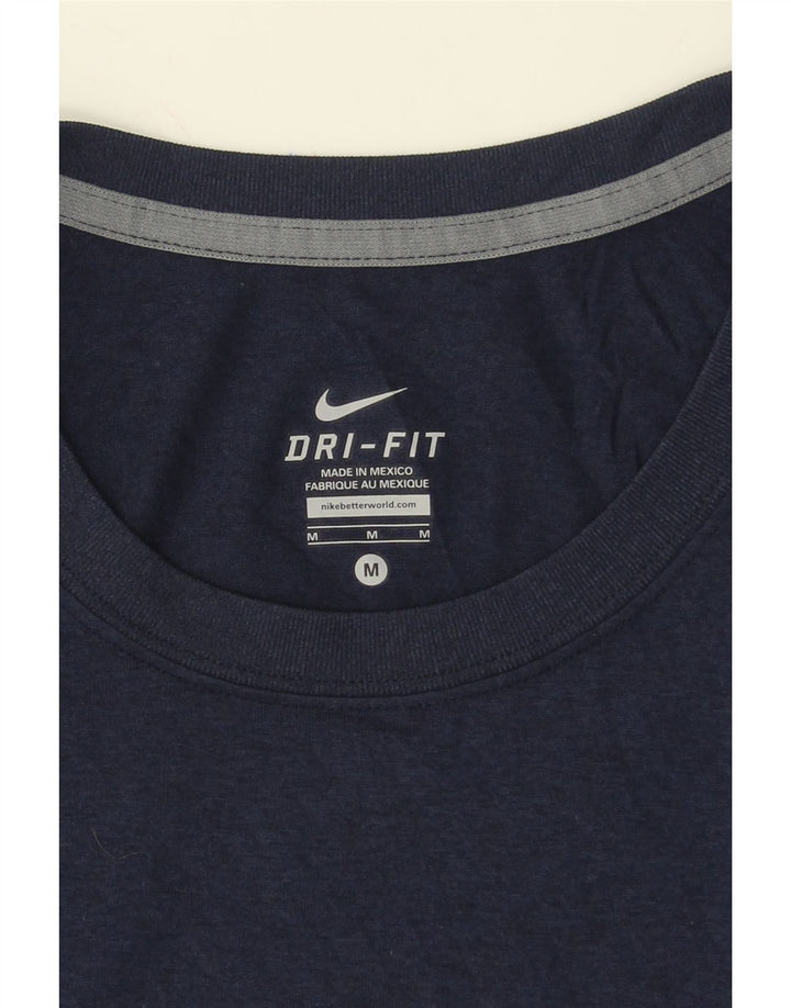 NIKE Womens Dri Fit Graphic Top Long Sleeve UK 14 Medium Navy Blue Vintage Nike and Second-Hand Nike from Messina Hembry 