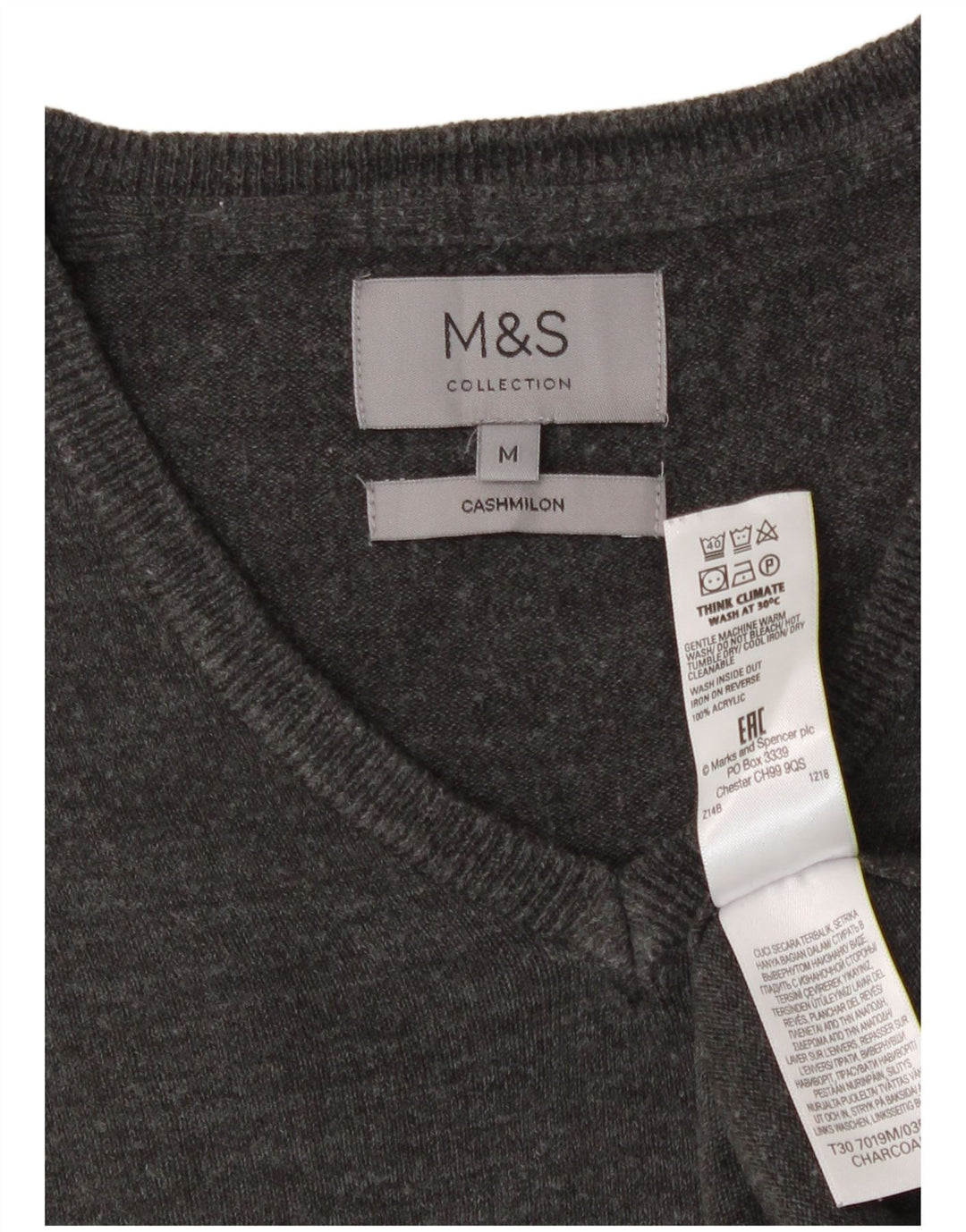 Pulover cu decolteu în V pentru bărbați Marks & Spencer, gri mediu acrilic