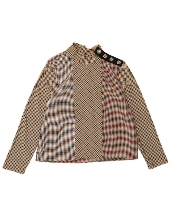 Bluză cu mânecă lungă pentru femei Zara UK 18 XL Maro Poliester vichy