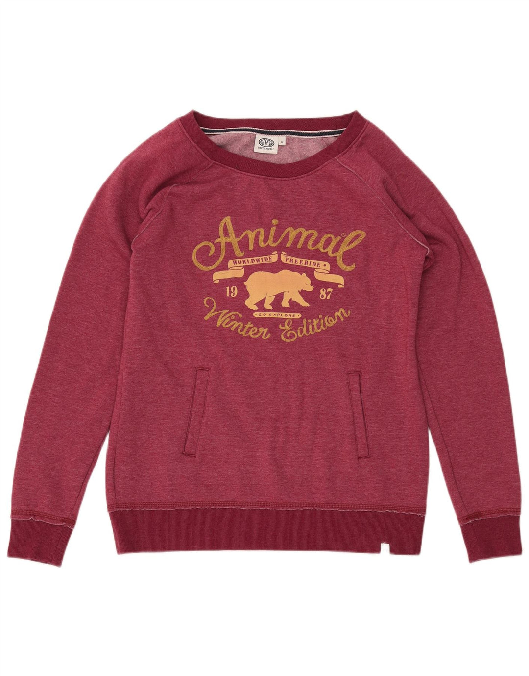 ANIMAL Pulover cu grafic pentru femei UK 12 Poliester Burgundy mediu