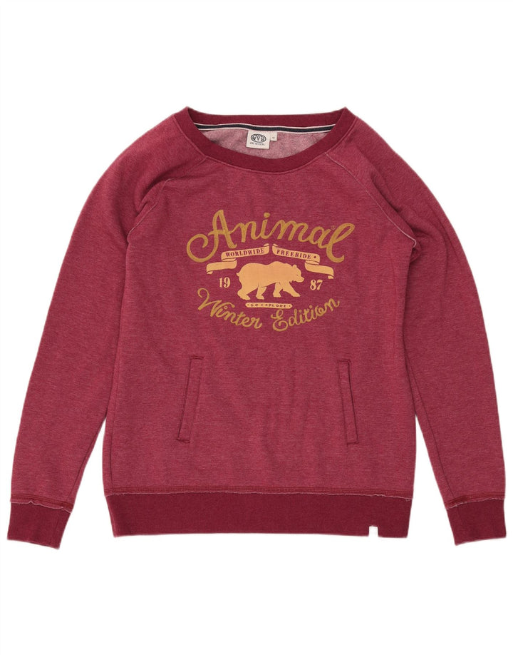 ANIMAL Pulover cu grafic pentru femei UK 12 Poliester Burgundy mediu