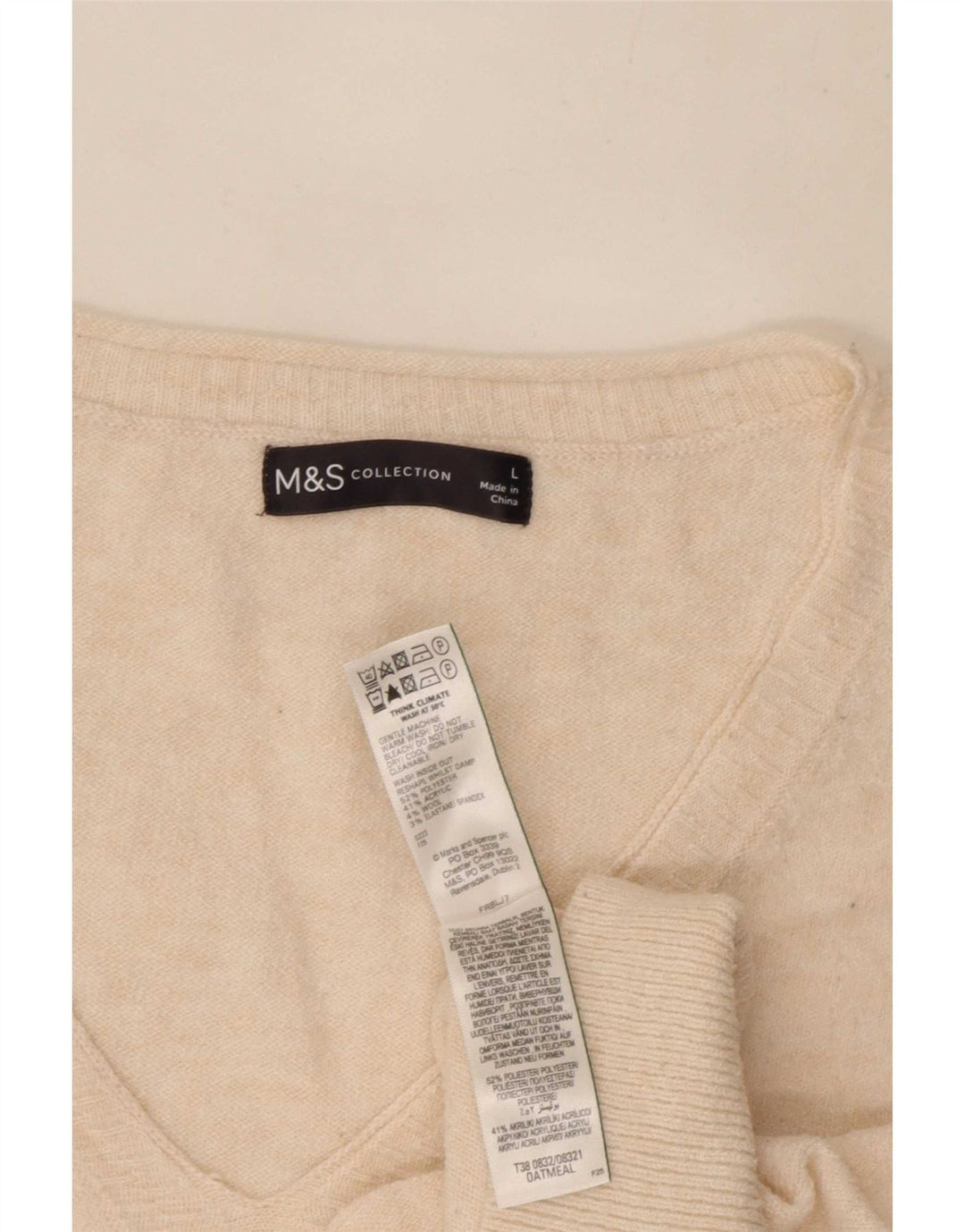 Marks & Spencer Pulover supradimensionat pentru femei cu decolteu în V UK 16 Large Bej