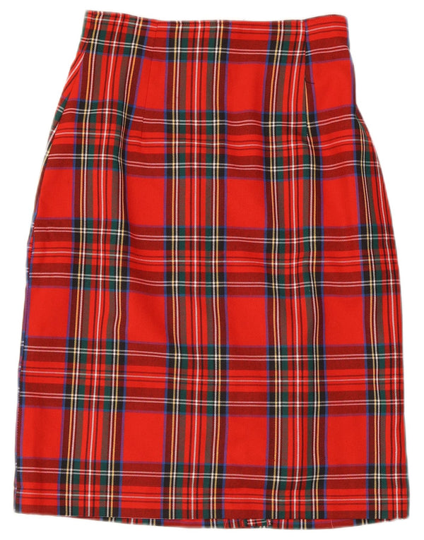 Vintage Womens Pencil Skirt UK 9/10 Small W26  Red Check Polyester