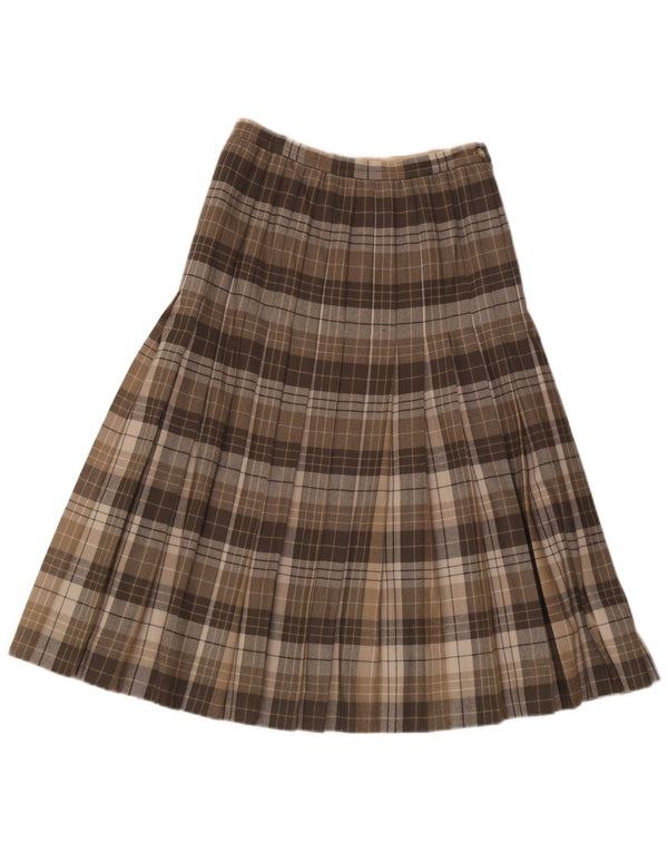 Fustă plisată cu cuțit cu talie înaltă pentru femei vintage IT 42 Medium W26 Kaki carouri