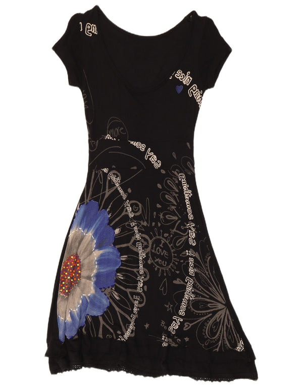 Rochie grafică A-Line Desigual pentru femei UK 12 Medium Black Floral