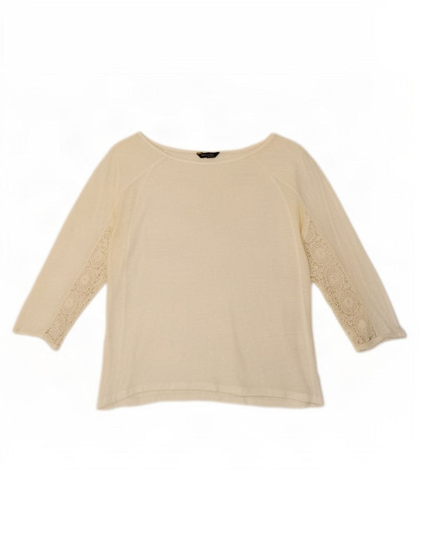 Massimo Dutti Womens Crop Top 3/4 Sleeve UK 14 Medium White Floral
