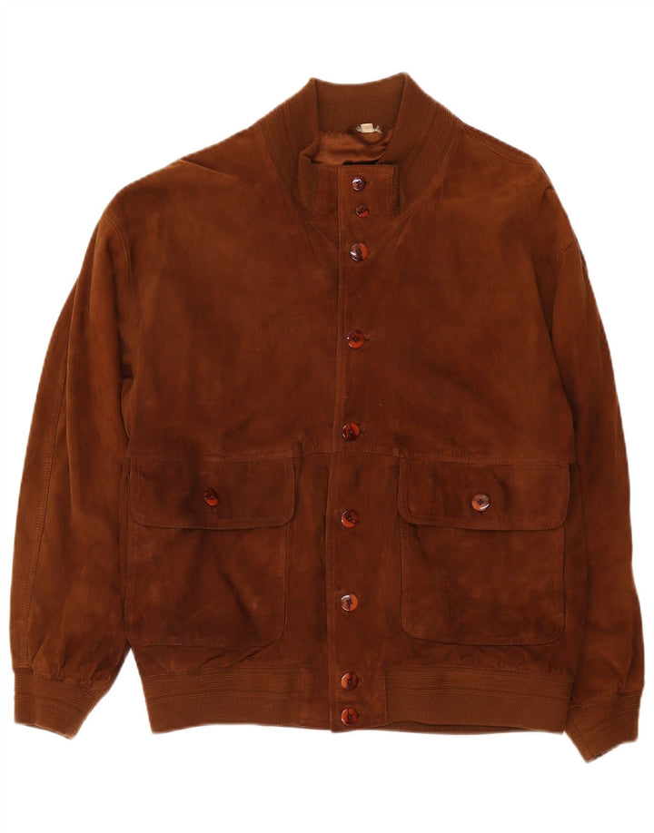 Bomber vintage pentru bărbați din piele intoarsa IT 50 mare maro din piele