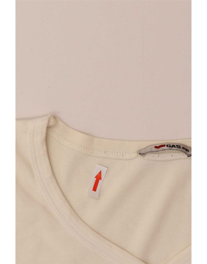 Top pentru femei Gas cu mânecă lungă UK 12 Medium Alb Off Cotton