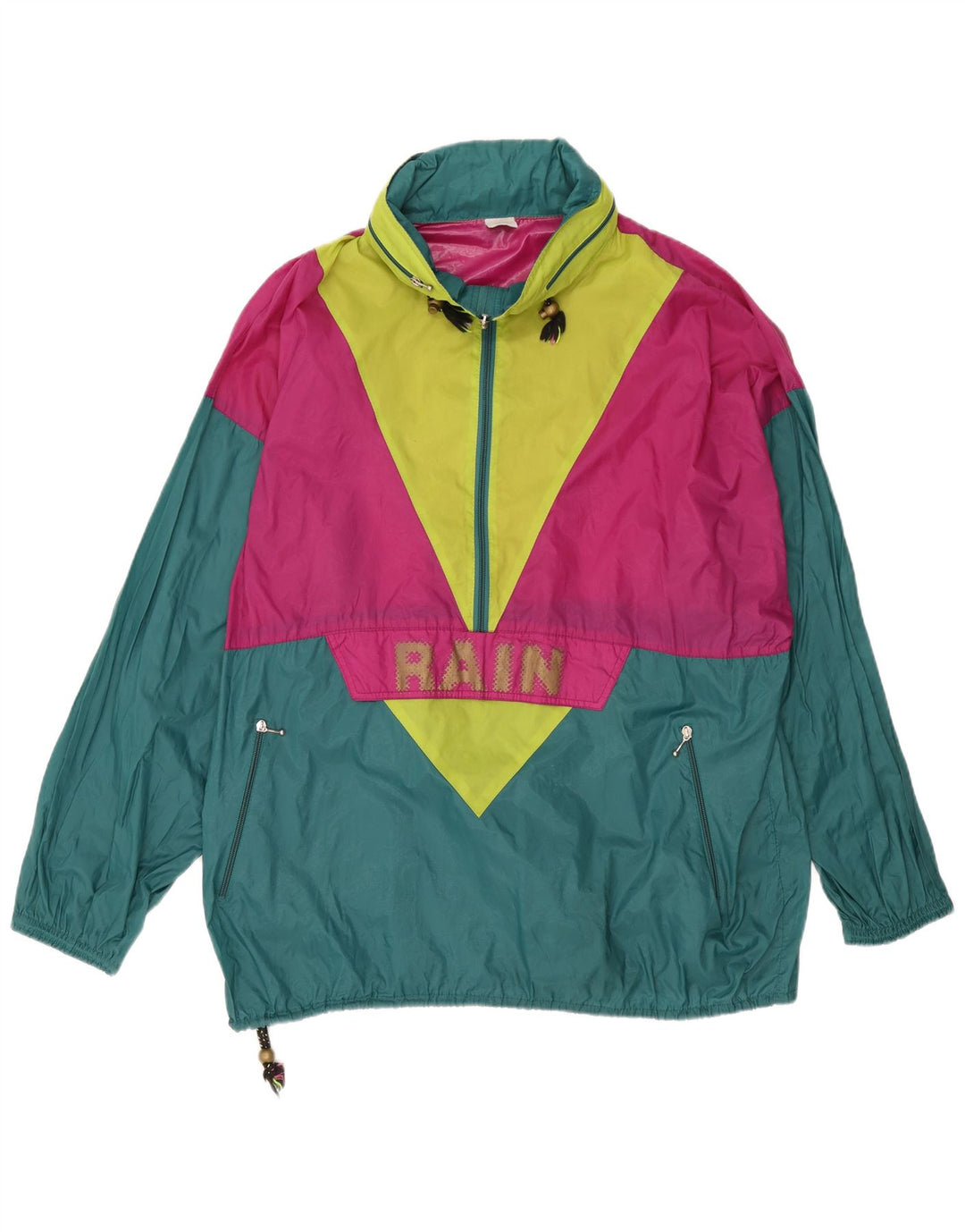 Jachetă de ploaie cu pulover grafic vintage pentru bărbați UK 42 XL, verde, color block
