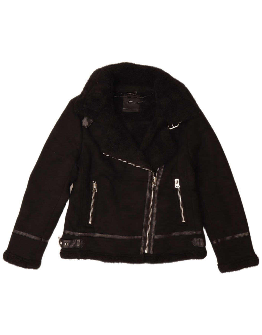 Jachetă pentru femei Sherpa Biker ZARA UK 12 Medium Black Poliester