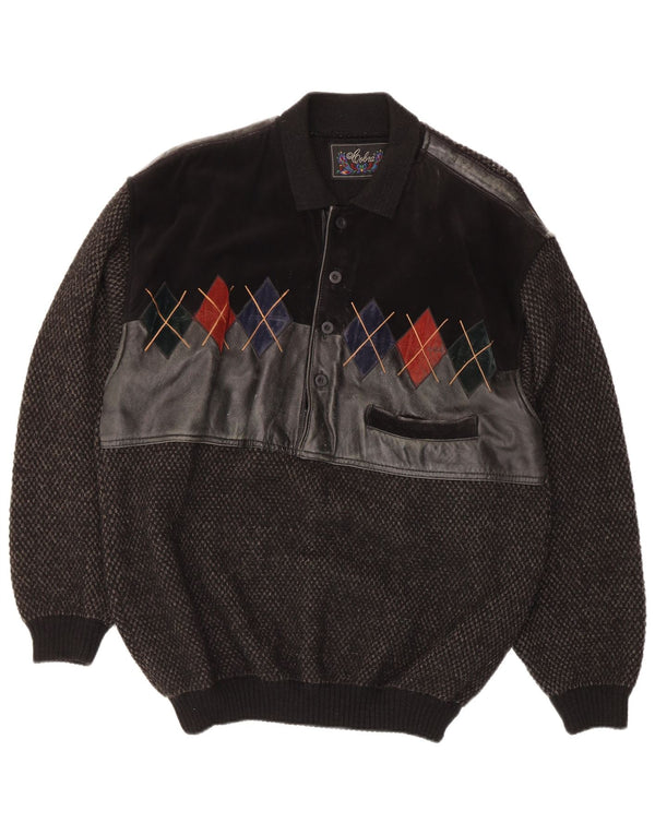 Pulover Cobra pentru bărbați cu gât polo IT 52 Lână mare neagră Argyle/Diamond