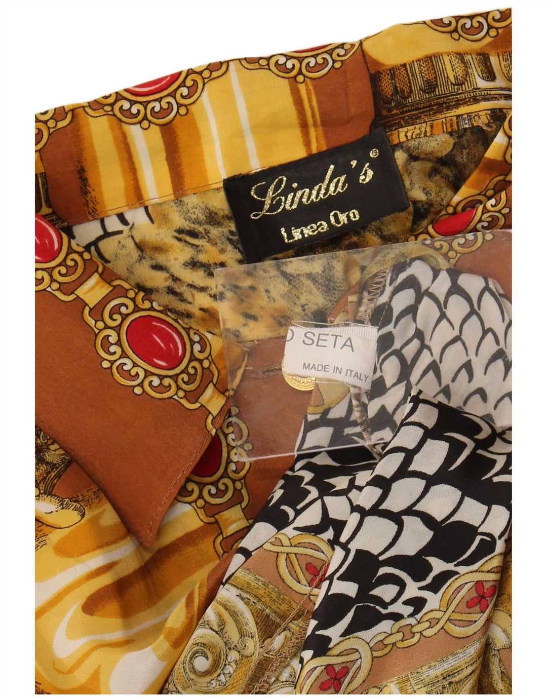 Bluză cămașă pentru femei Linda's cu model abstract, UK 18 XL, mătase maro