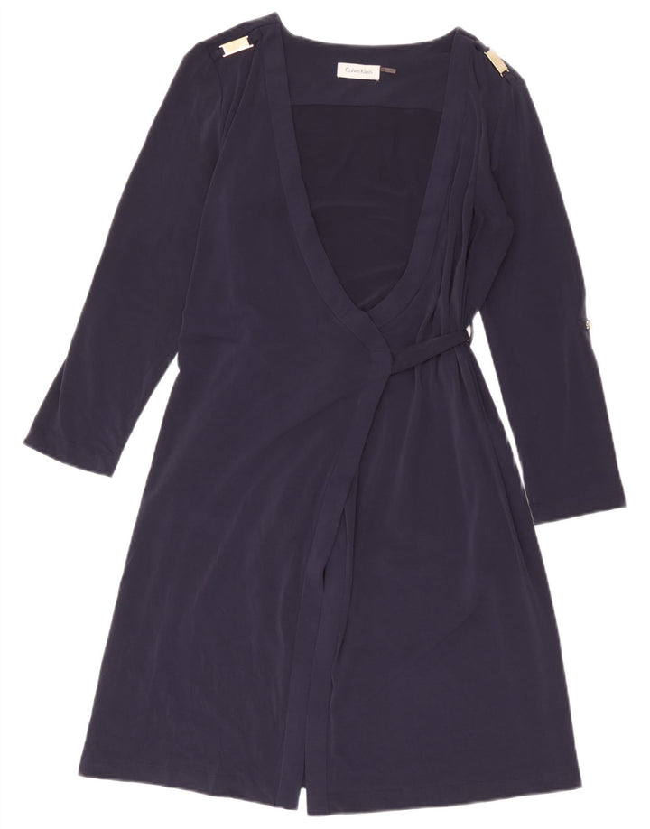 Rochie Wrap pentru femei Calvin Klein cu mâneci lungi UK 14 Medium Bleumarin Poliester